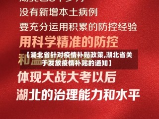 【湖北省针对疫情补贴政策,湖北省关于发放疫情补贴的通知】