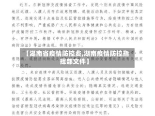 【湖南省疫情防控费,湖南疫情防控指挥部文件】