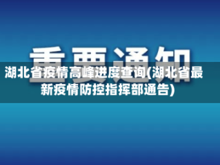 湖北省疫情高峰进度查询(湖北省最新疫情防控指挥部通告)