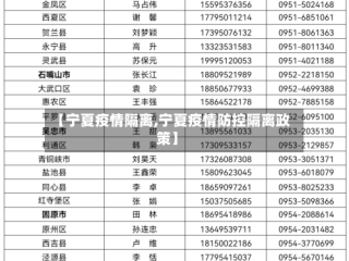 【宁夏疫情隔离,宁夏疫情防控隔离政策】